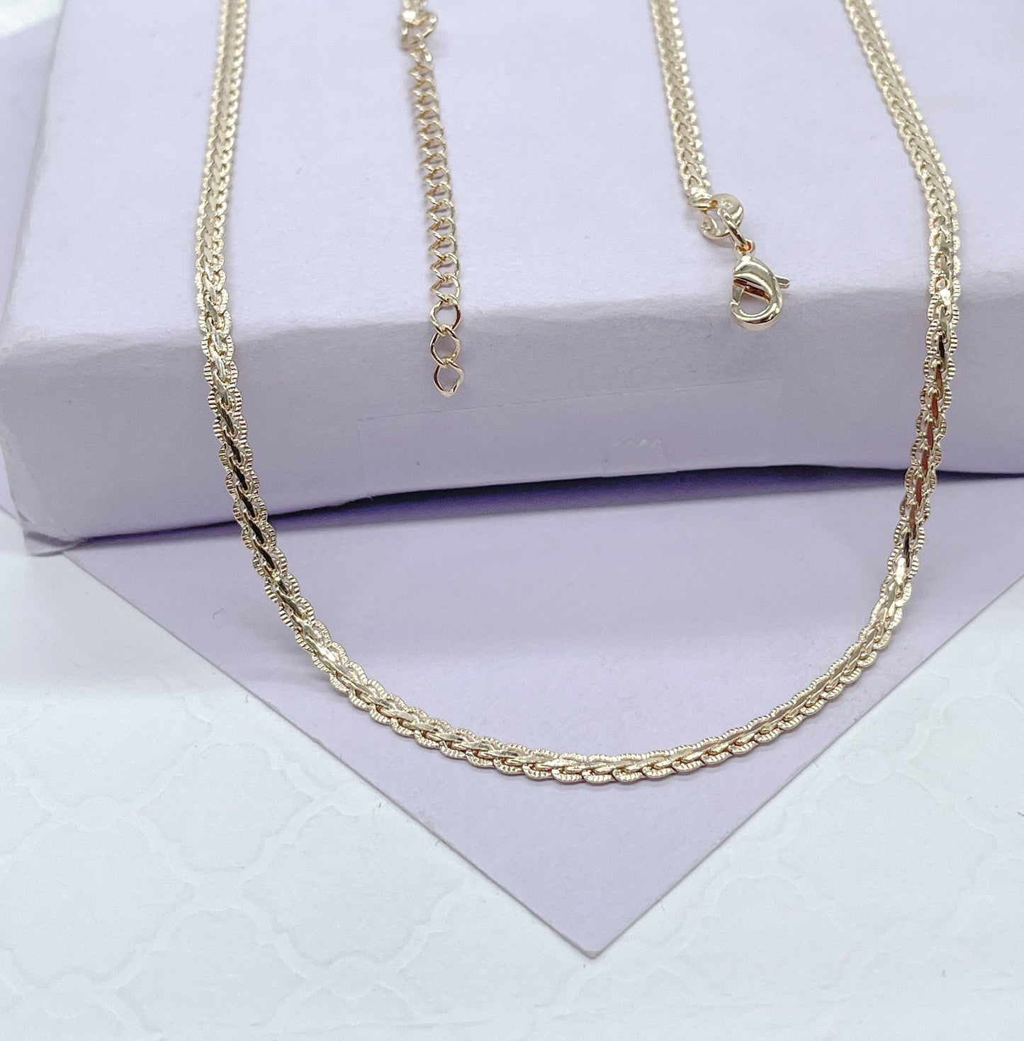 18k Gold Filled Snake Chain Necklace: 2mm Flat Braid, 16 Inch