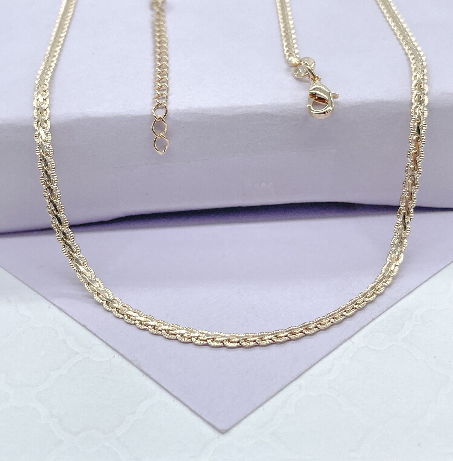 18k Gold Filled 2mm 16 Inch Flat Braid Snake Textured Chain, Necklace For Wholesale, Gift Ideas, Dainty Jewlery, Layering Necklace,