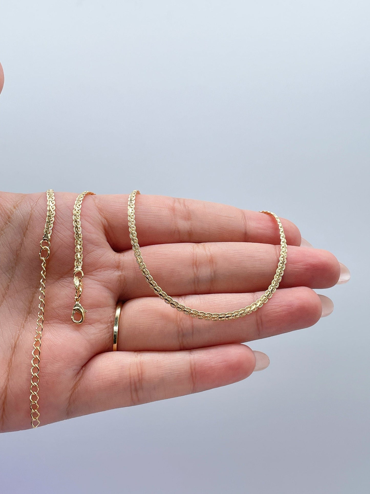18k Gold Filled Snake Chain Necklace: 2mm Flat Braid, 16 Inch