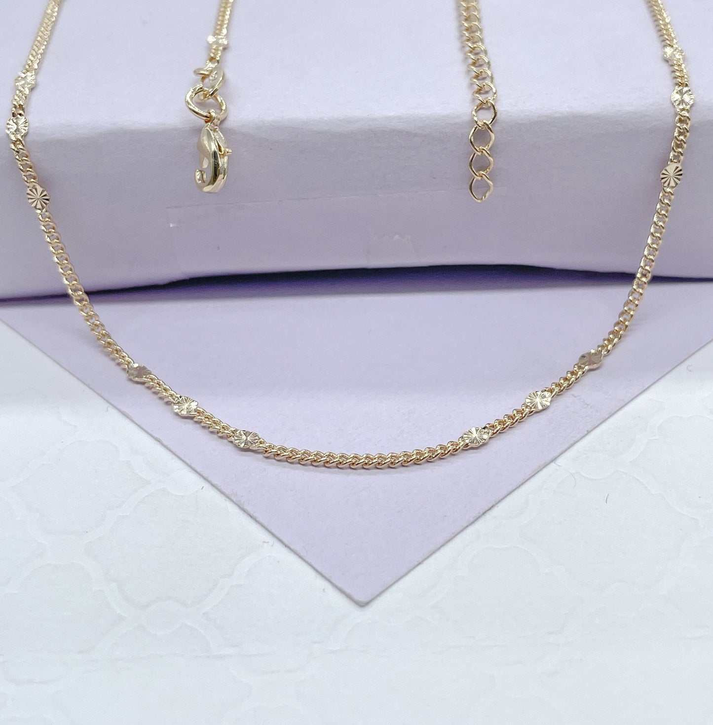 18k Gold Filled 16 Inch 3 in 1 Patterned Flat Sequin SunBurst Satellite Chain Necklace For Wholesale, Dainty Jewlery, Layering Necklace,