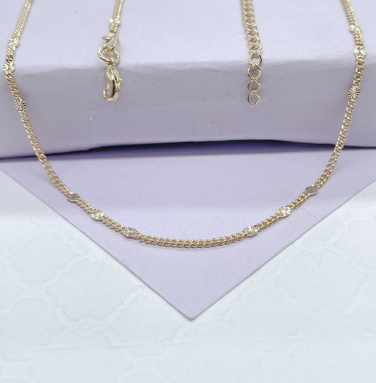 18k Gold Filled 16 Inch 3 in 1 Patterned Flat Sequin SunBurst Satellite Chain Necklace For Wholesale, Dainty Jewlery, Layering Necklace,