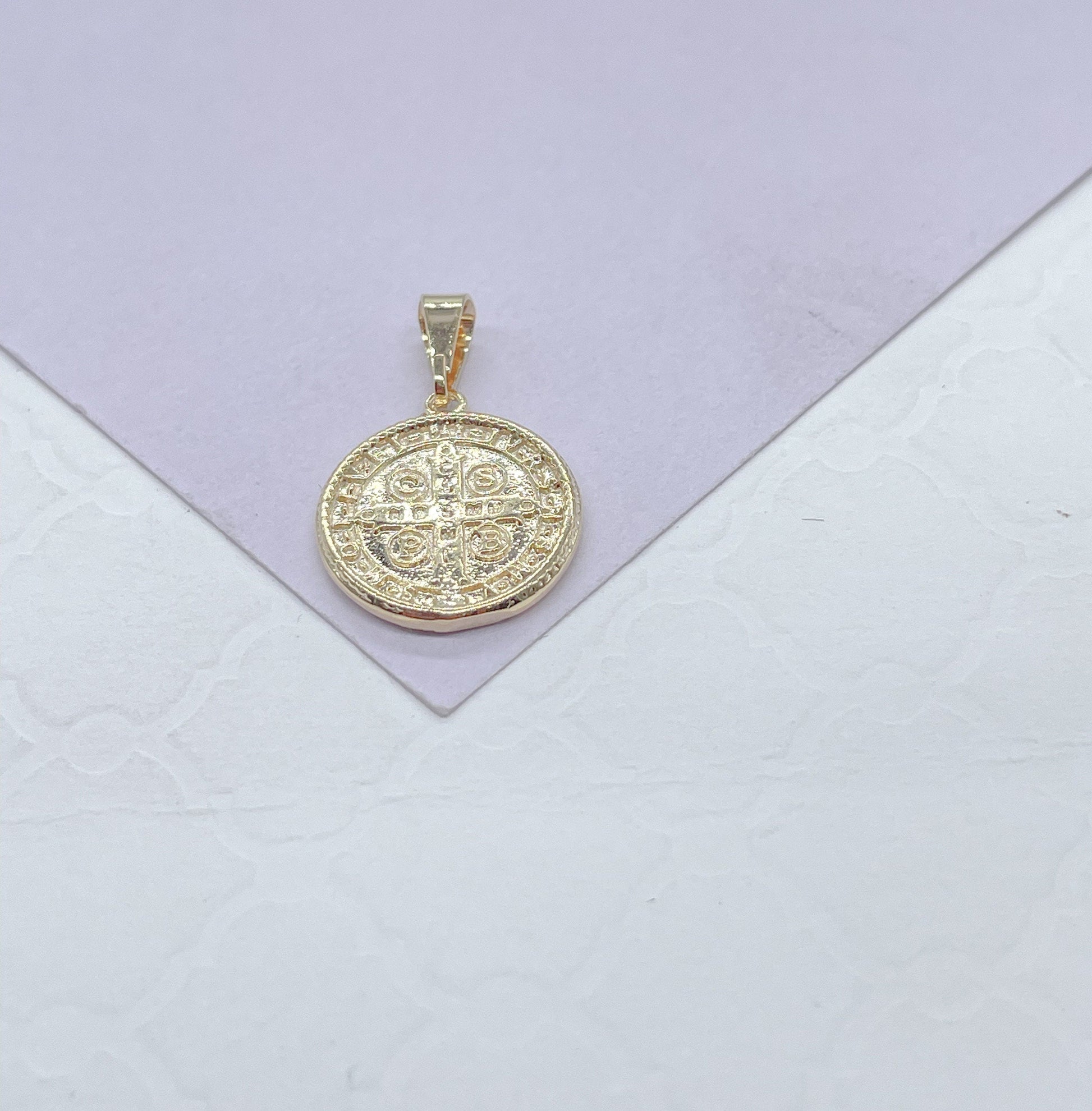 18k Gold Filled St Benedict Pendant: Engraved Catholic Charm