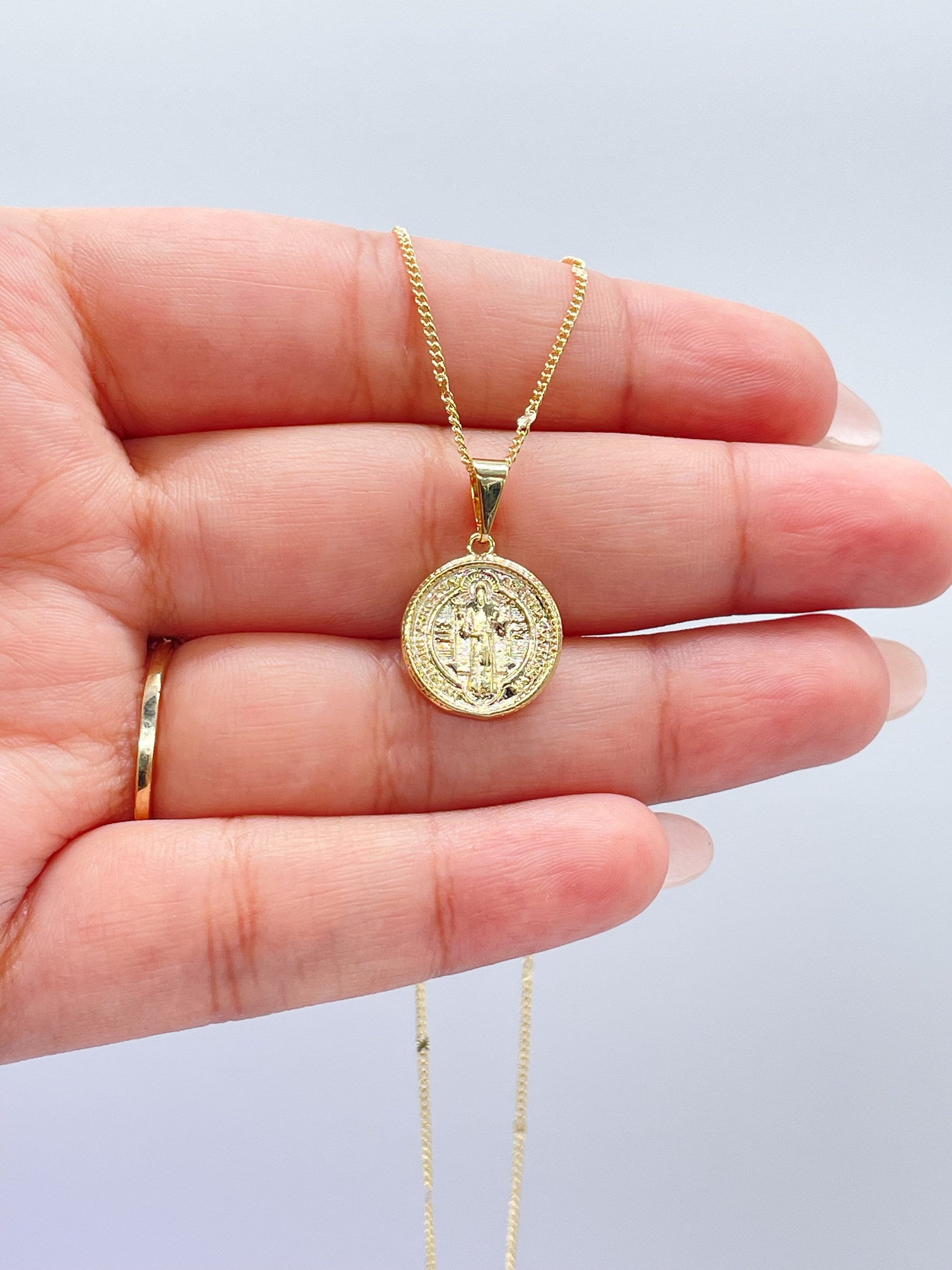 18k St Benedict 1 Inch Tall Engraved Mini Charm St Benedict Pendant Catholic Jewelry Making Supplies