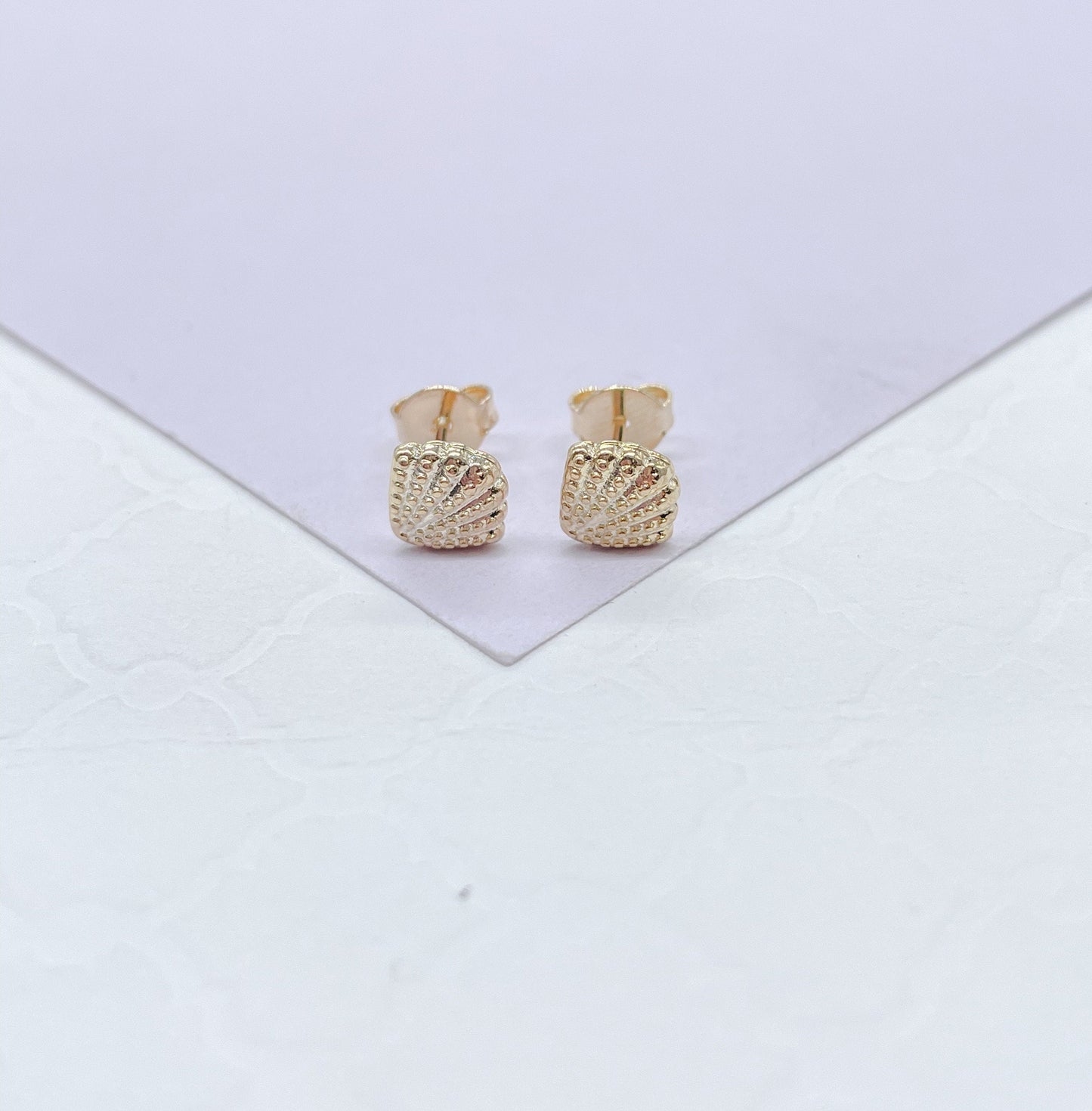 18k Gold Filled Sea Shell Stud Earrings Set - Beach Jewelry