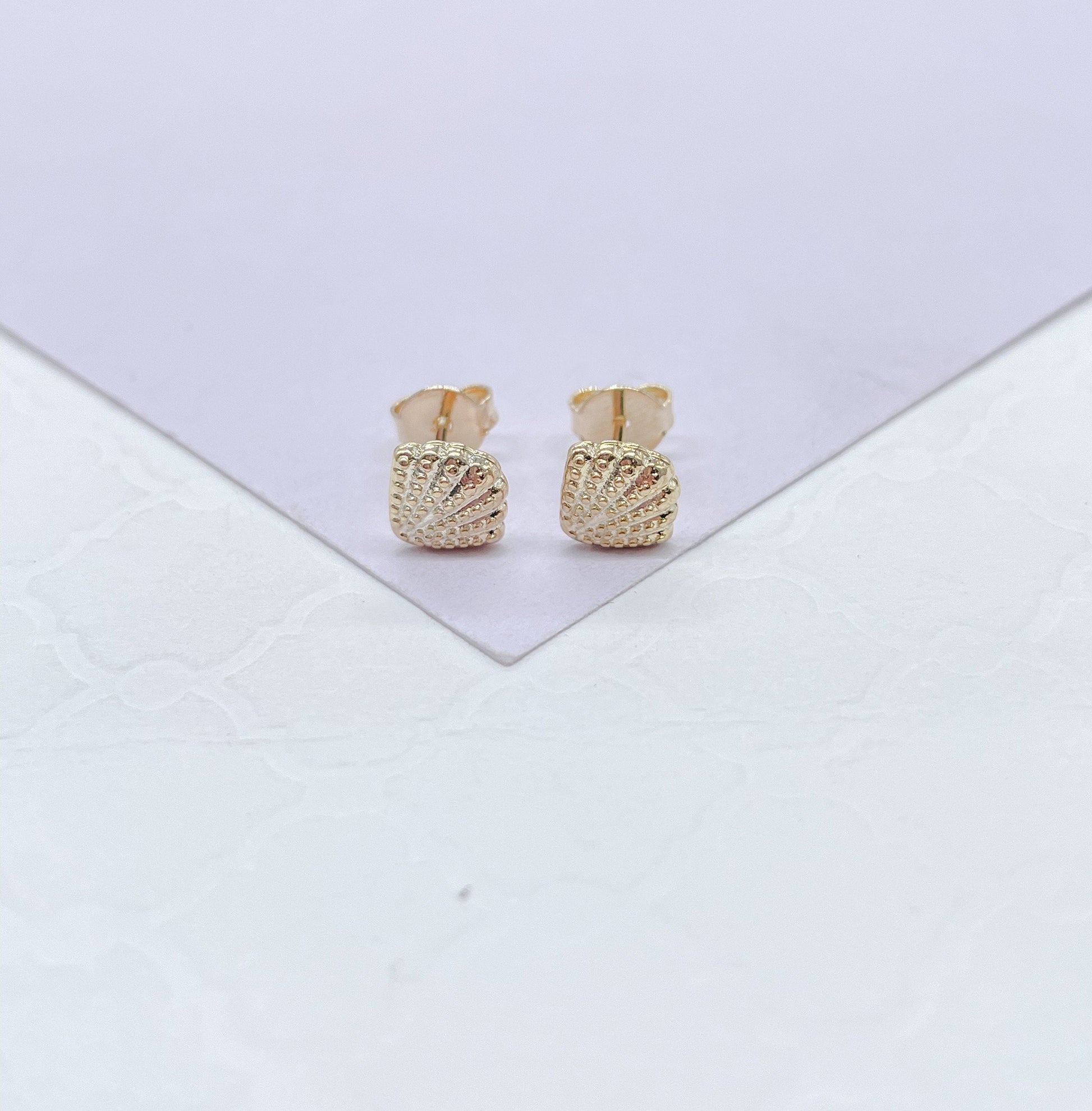 18k Gold Filled Sea Shell Stud Earrings Set - Beach Jewelry