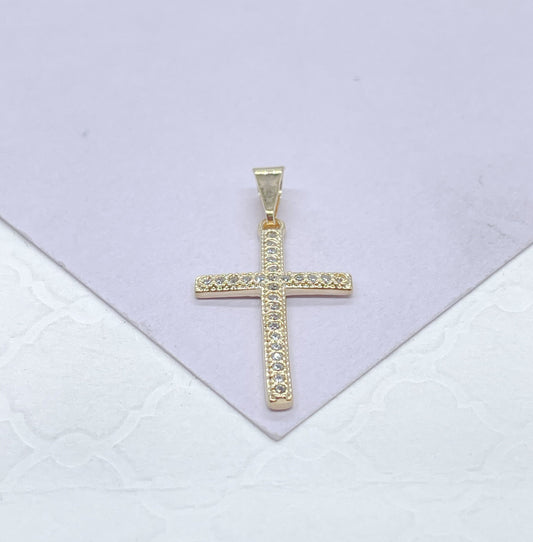 18k Gold Filled 2 Inch Tall Dainty Cross With Micro CZ