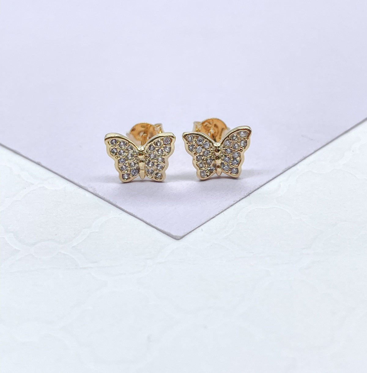 18k Gold Filled CZ Butterfly Stud Earrings: Dainty Jewelry