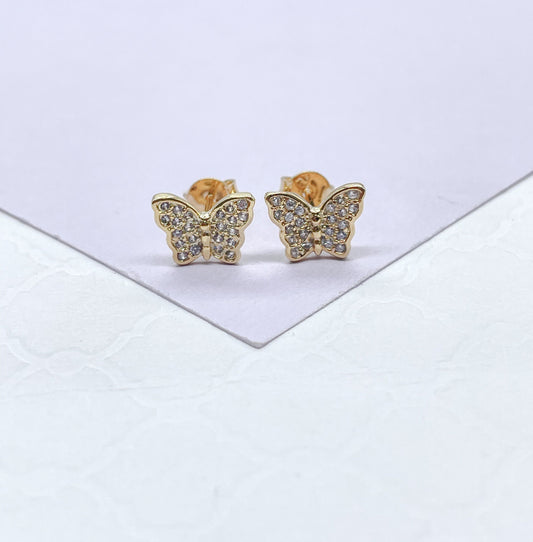 18k Gold Filled CZ Butterfly Stud Earrings: Dainty Jewelry