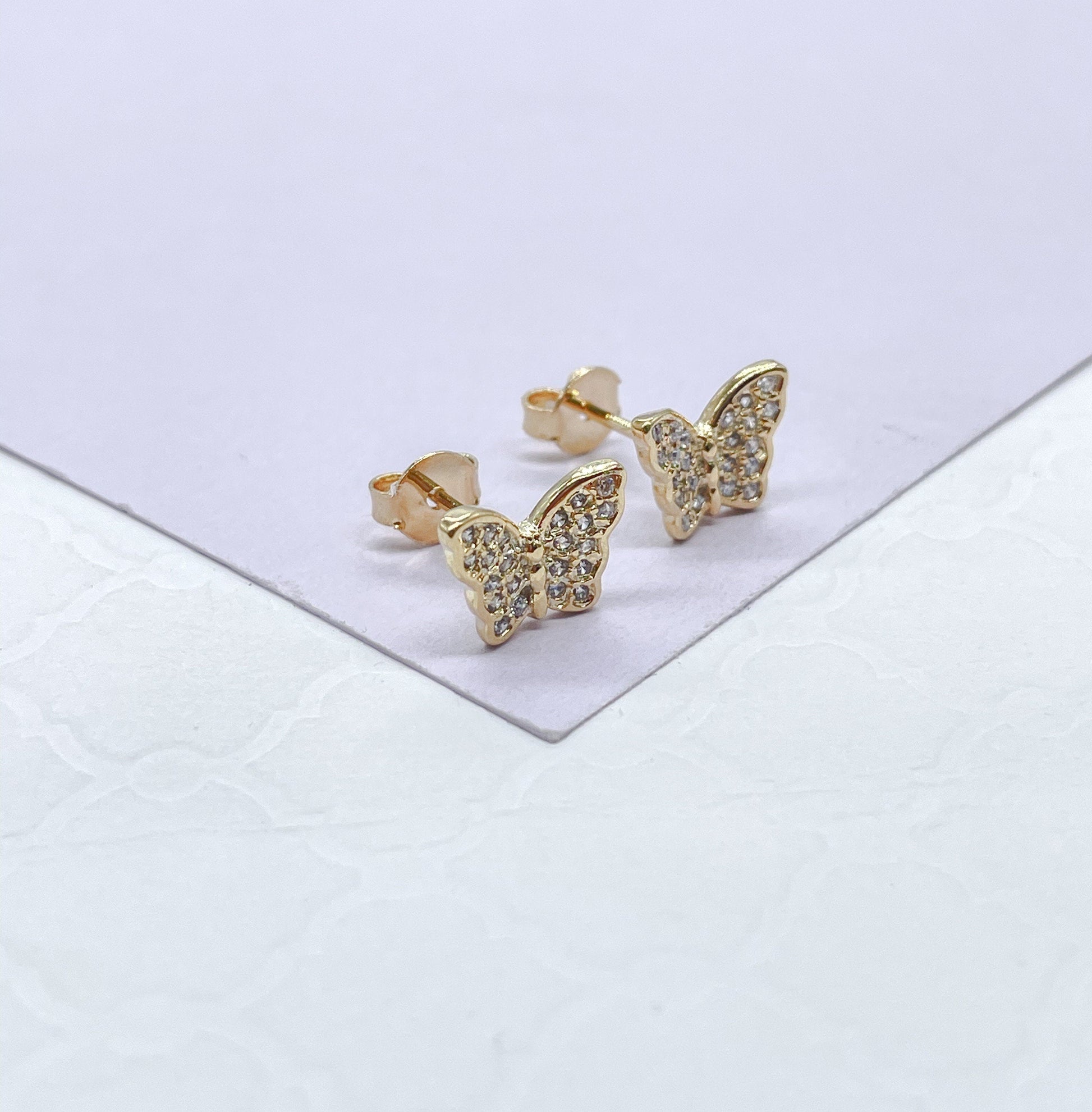 18k Gold Filled CZ Butterfly Stud Earrings: Dainty Jewelry