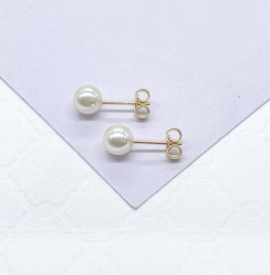 18k Gold Filled Plain Simulated Pearl Stud Earrings Jewelry Making Supplies, Dainty Studs, Small Stud, Pearl Jewlery