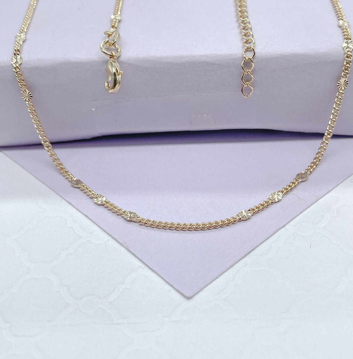 18k Gold Filled 16 Inch 3 in 1 Patterned Flat Sequin SunBurst Satellite Chain Necklace For Wholesale, Dainty Jewlery, Layering Necklace,