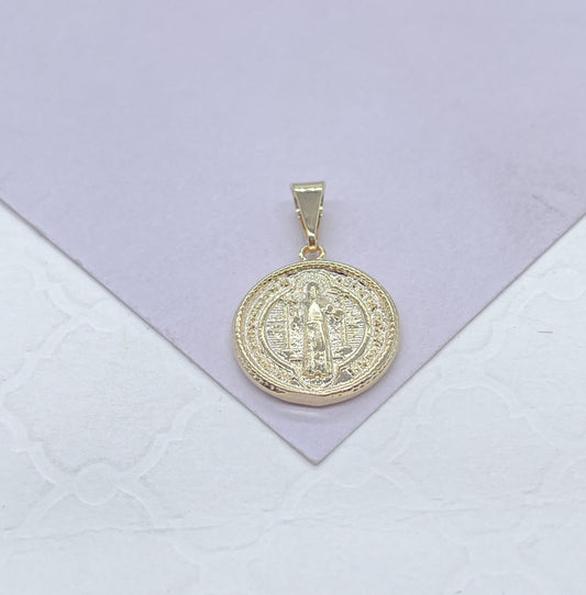 18k Gold Filled St Benedict Pendant: Engraved Catholic Charm