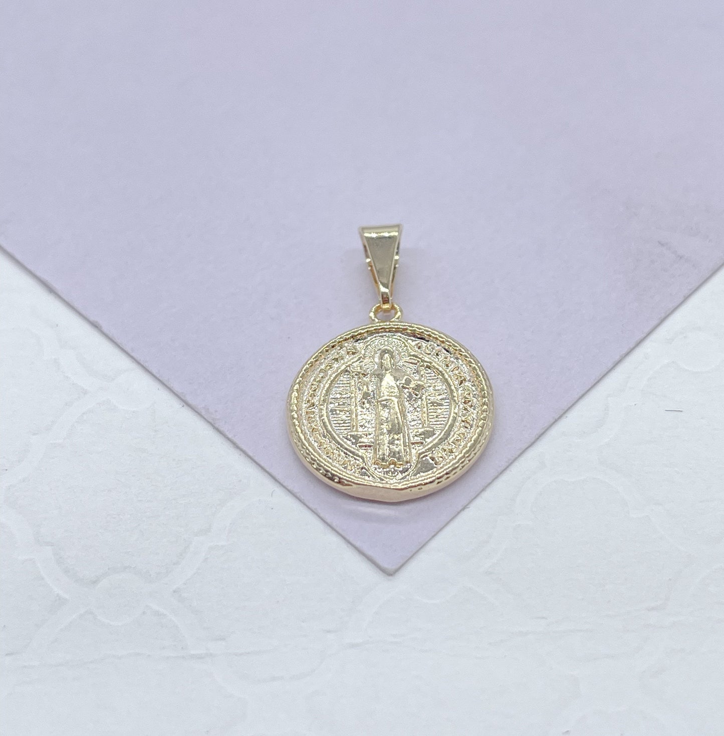 18k St Benedict 1 Inch Tall Engraved Mini Charm St Benedict Pendant Catholic Jewelry Making Supplies