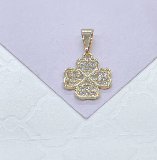 18k Gold Filled CZ Pave Four Leaf Clover Pendant