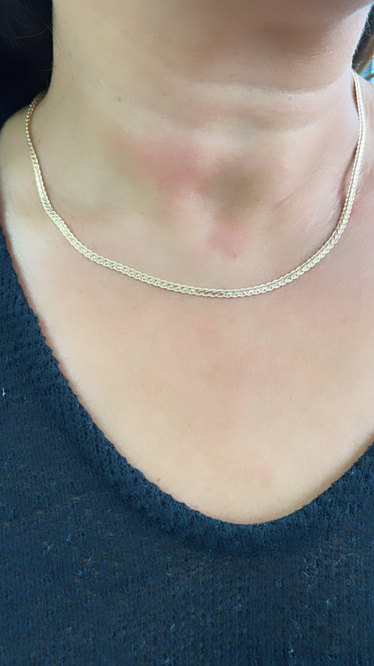 18k Gold Filled Snake Chain Necklace: 2mm Flat Braid, 16 Inch