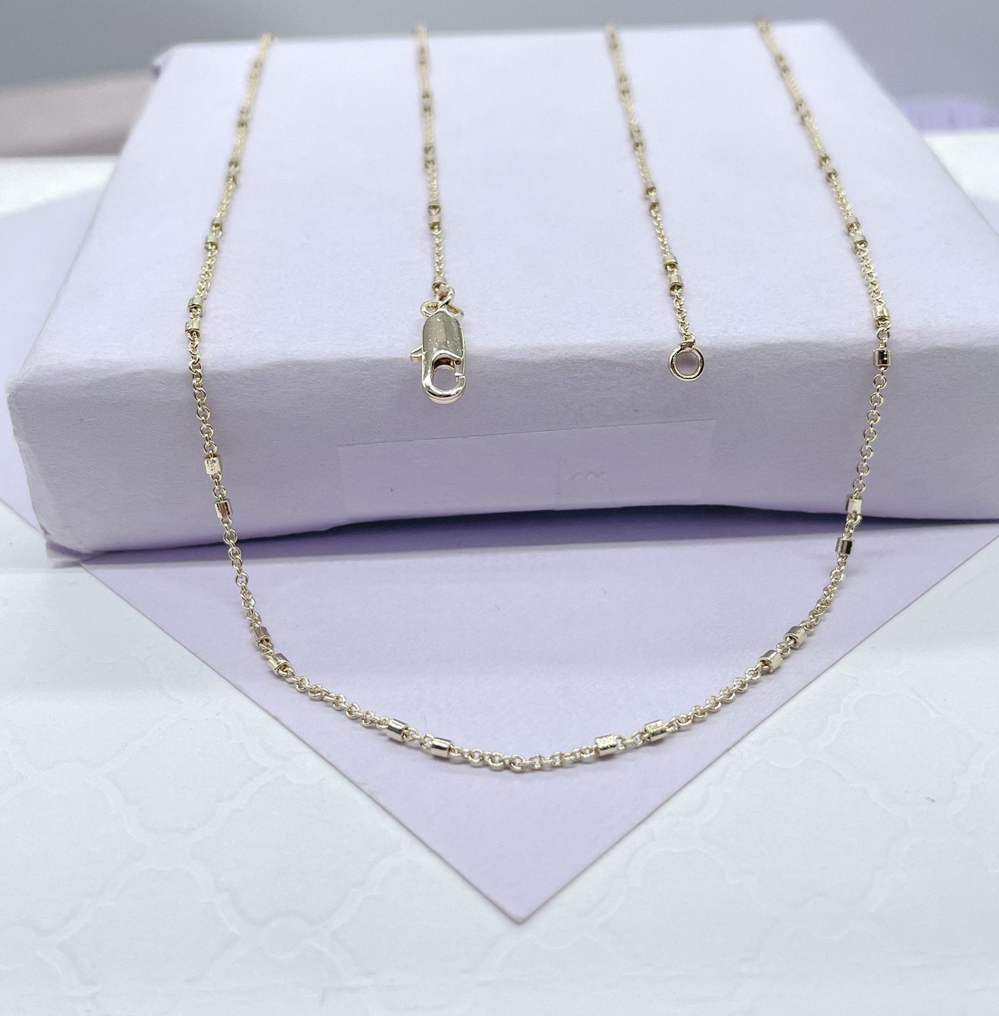 18k Gold Filled 18 Inch 1mm Double-Bar Satellite Chain Featuring Oval Curb Link Style