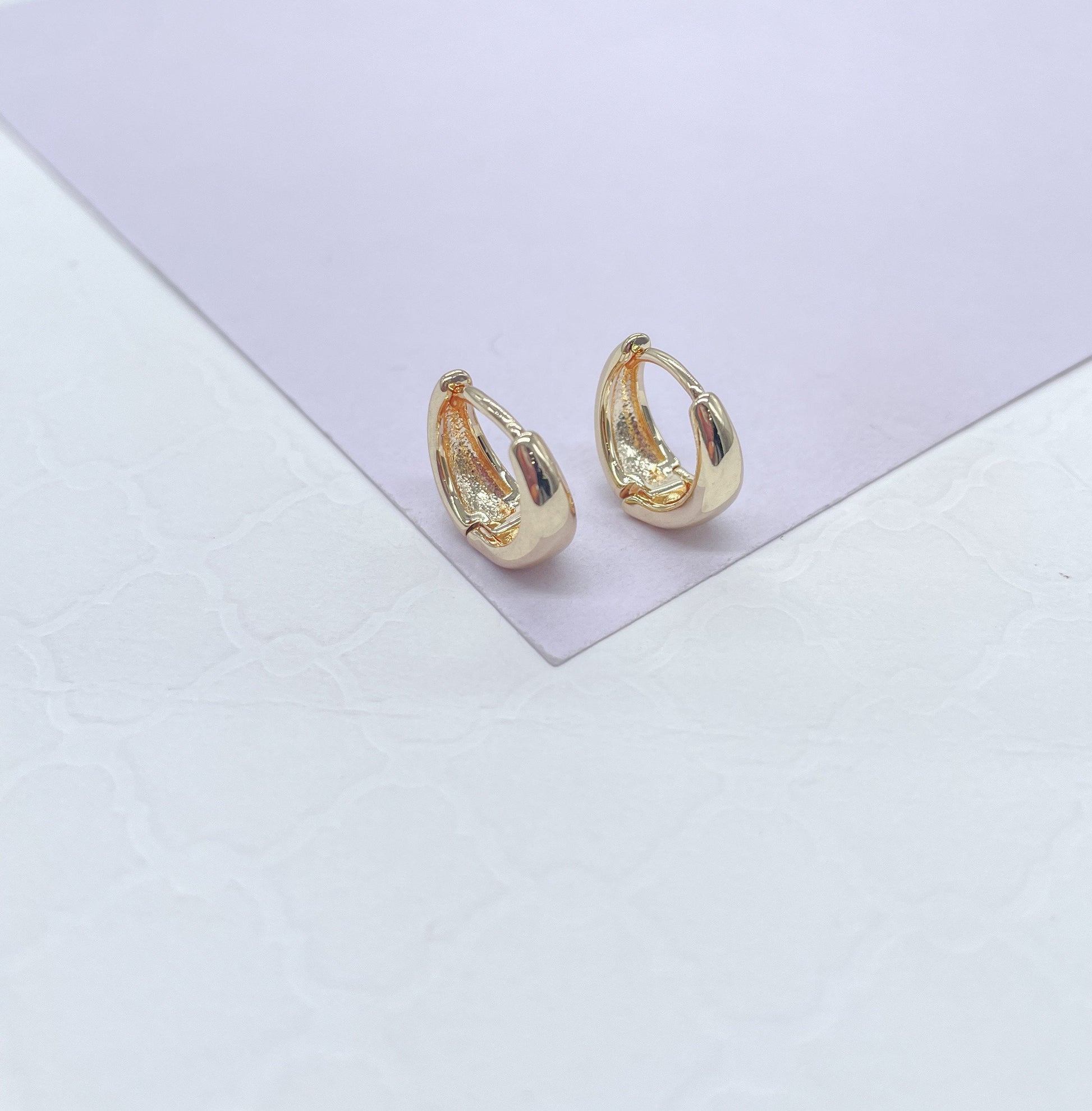 18k Gold Filled 6mm Small Smooth Tear Drop Shaped Edged Plain Hoop Earrings Wholesale Jewelry Supplies, Available in Two Sizes