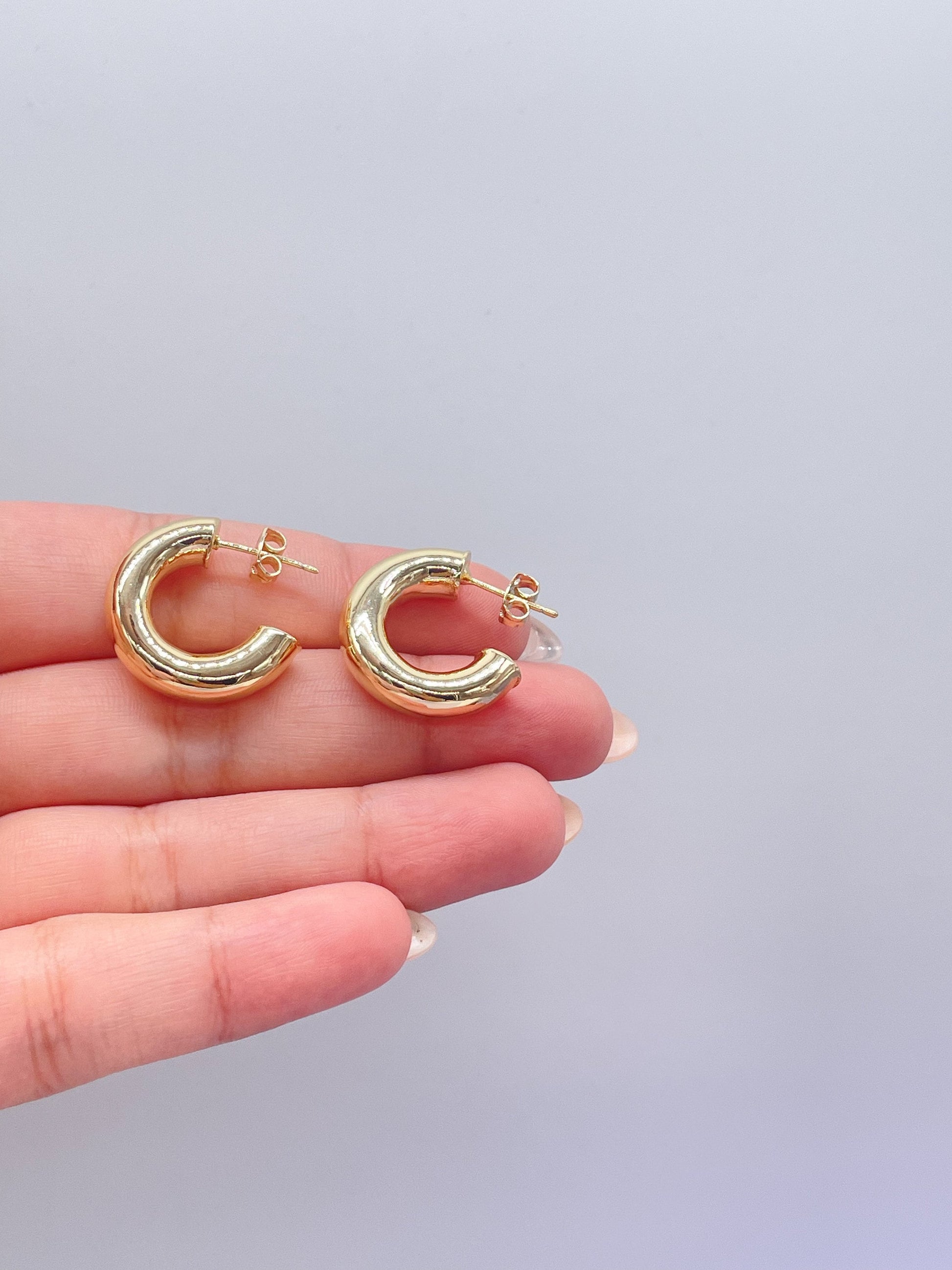 18k Gold Filled 6.5mm Thick Plain Smooth Open Ended Hoop Earrings