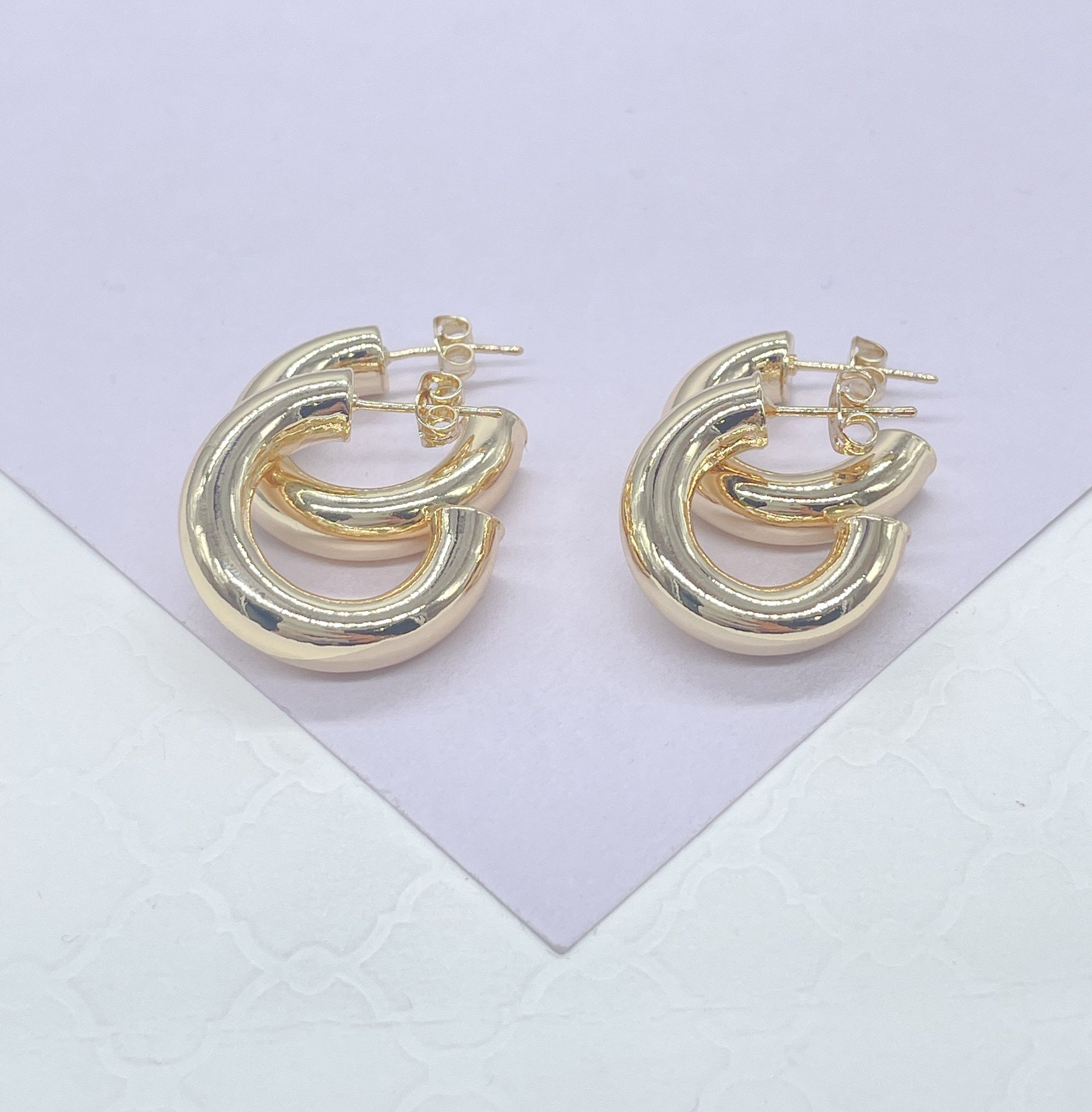 18k Gold Filled 6.5mm Thick Plain Smooth Open Ended Hoop Earrings