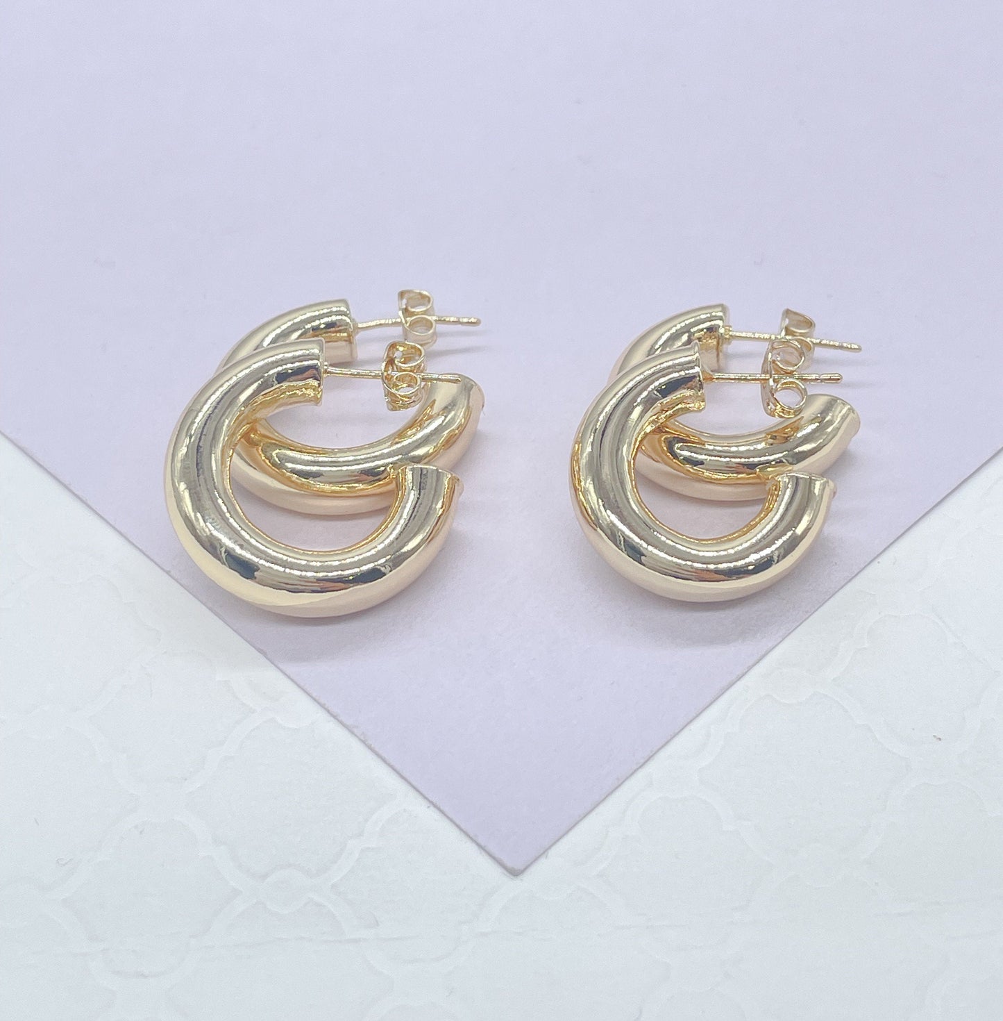 18k Gold Filled 6.5mm Thick Plain Smooth Open Ended Hoop Earrings