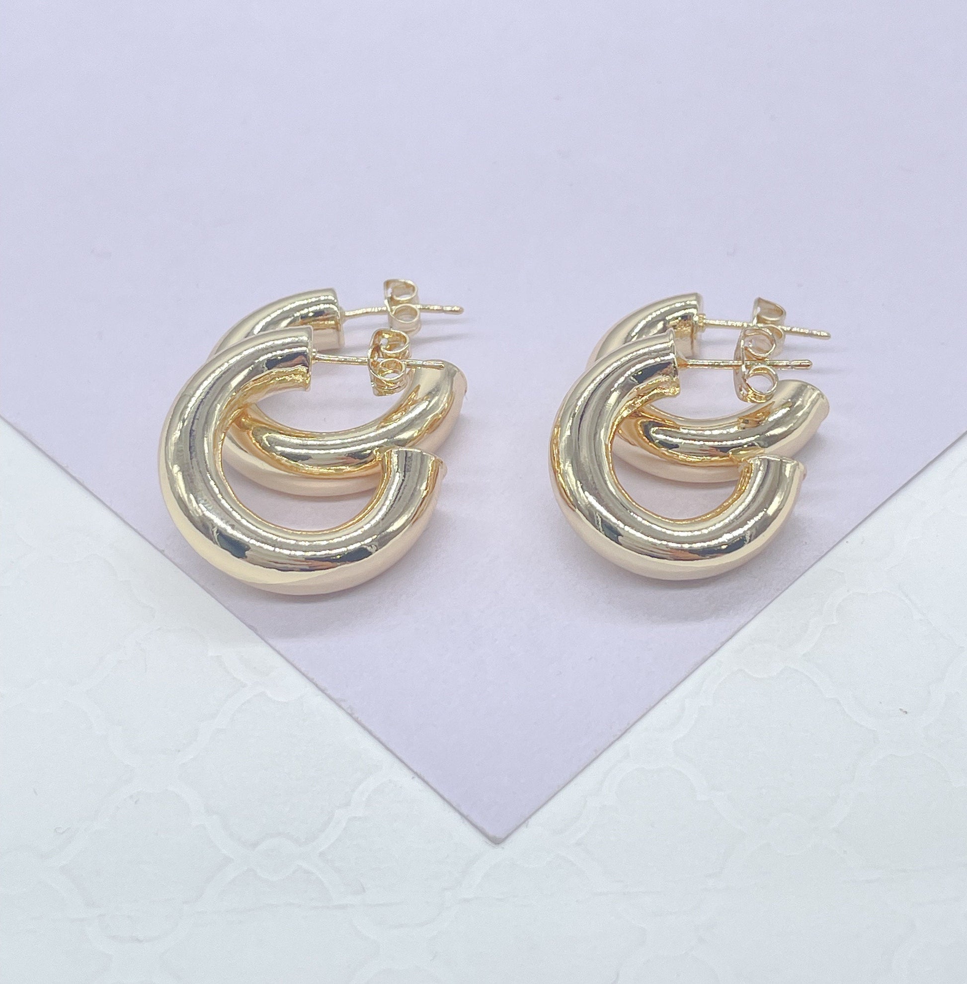 18k Gold Filled 6.5mm Thick Plain Smooth Open Ended Hoop Earrings