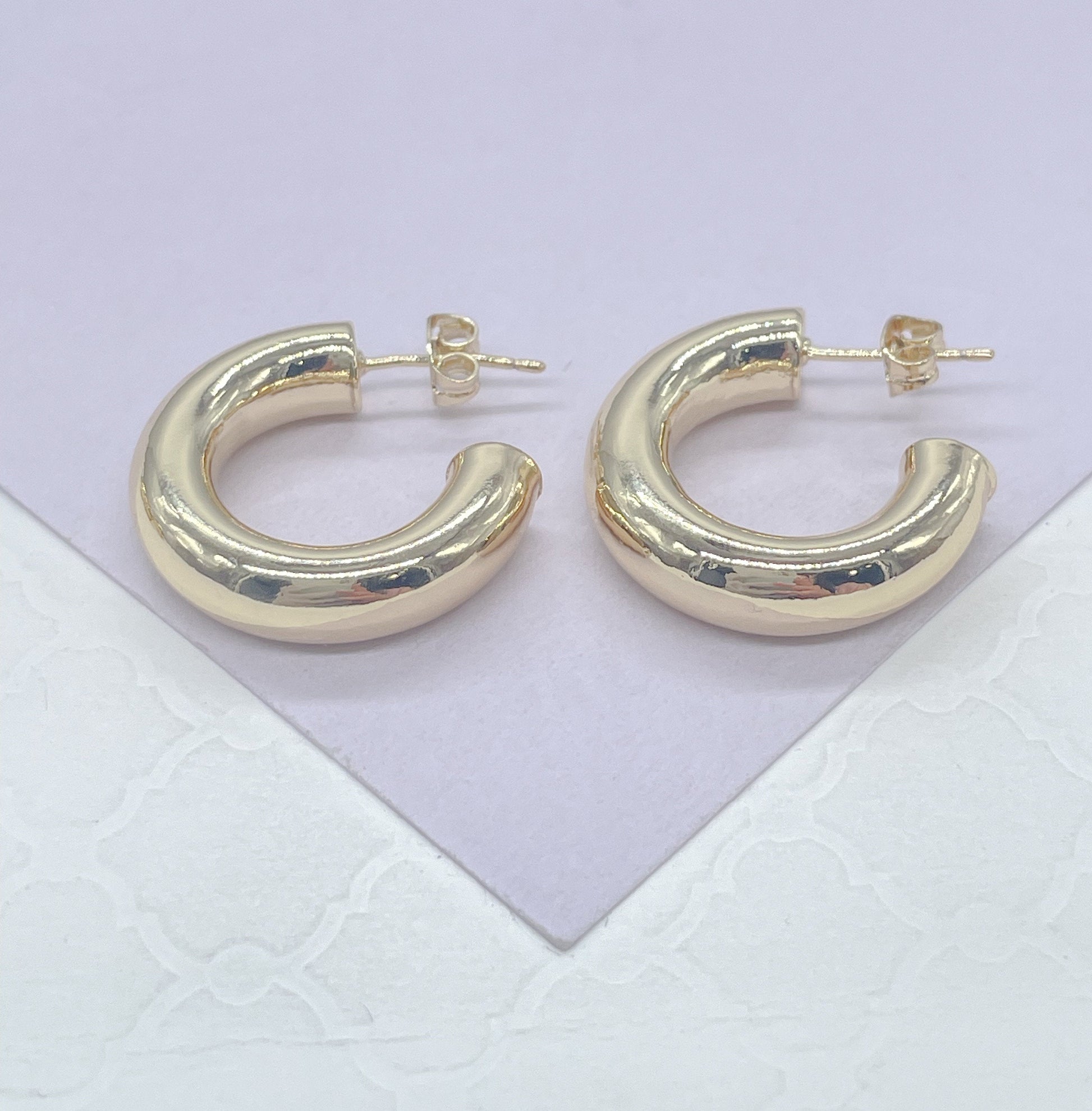 18k Gold Filled 6.5mm Thick Plain Smooth Open Ended Hoop Earrings