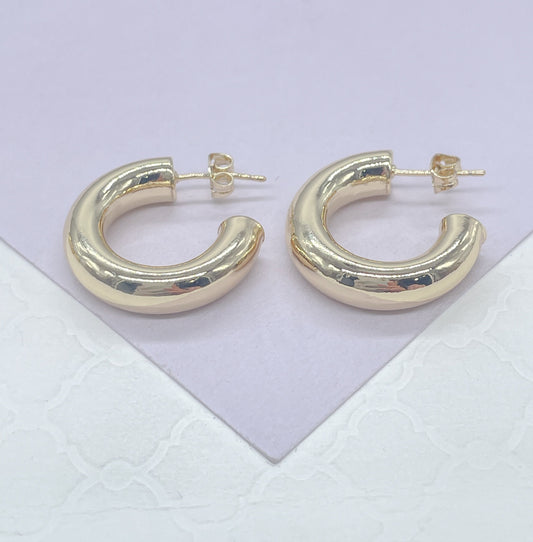 18k Gold Filled 6.5mm Thick Plain Smooth Open Ended Hoop Earrings
