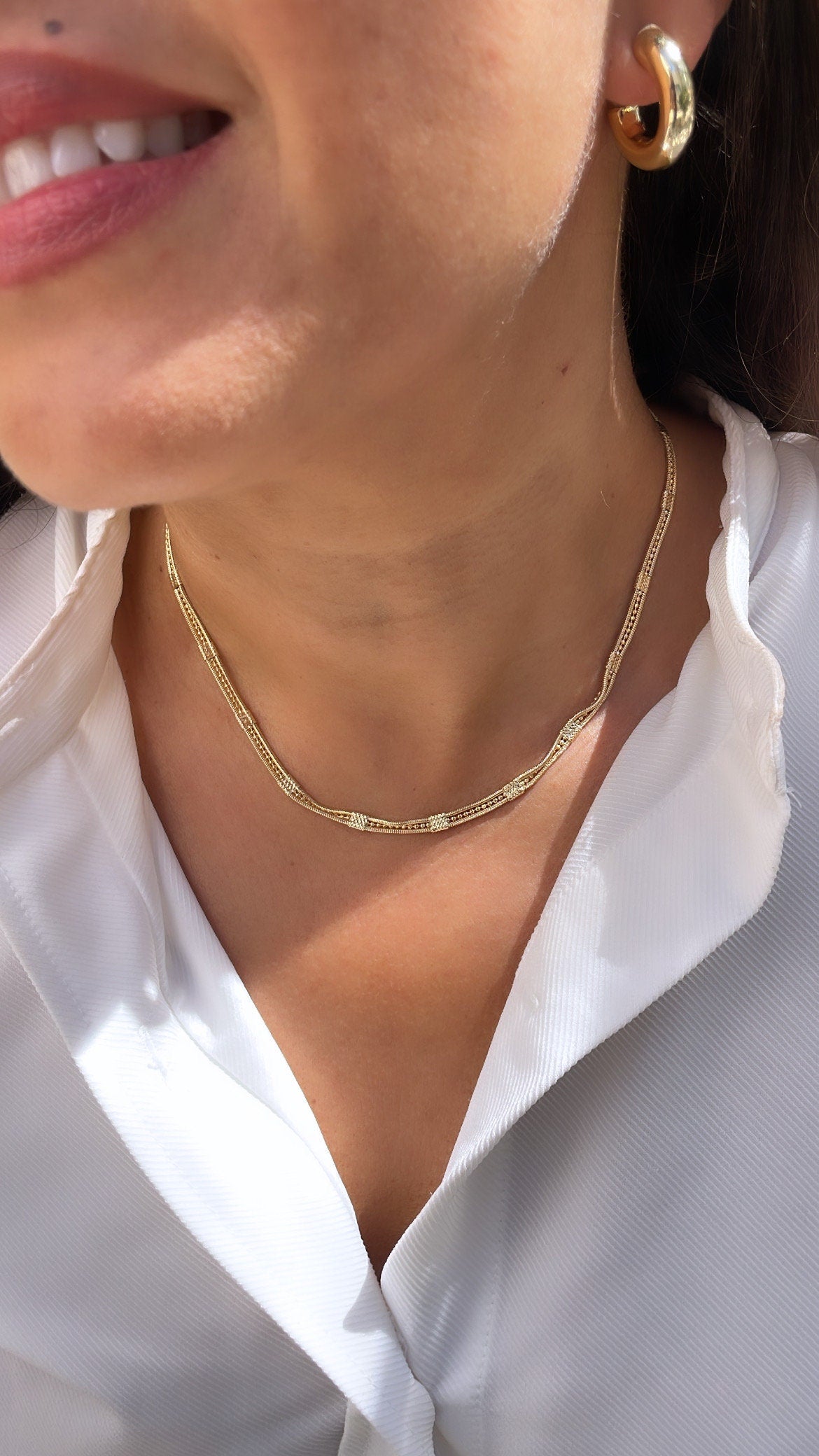 18k Gold Filled Interspeed Choker Necklace: Snake Link Chain