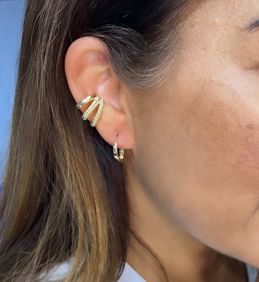 18k Gold Filled Plain 3 Row Earring Cuff