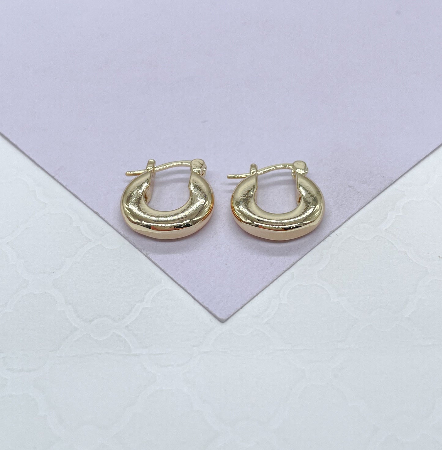 18k Gold Filled Small 15mm Thick Chunky Hoop Earring
