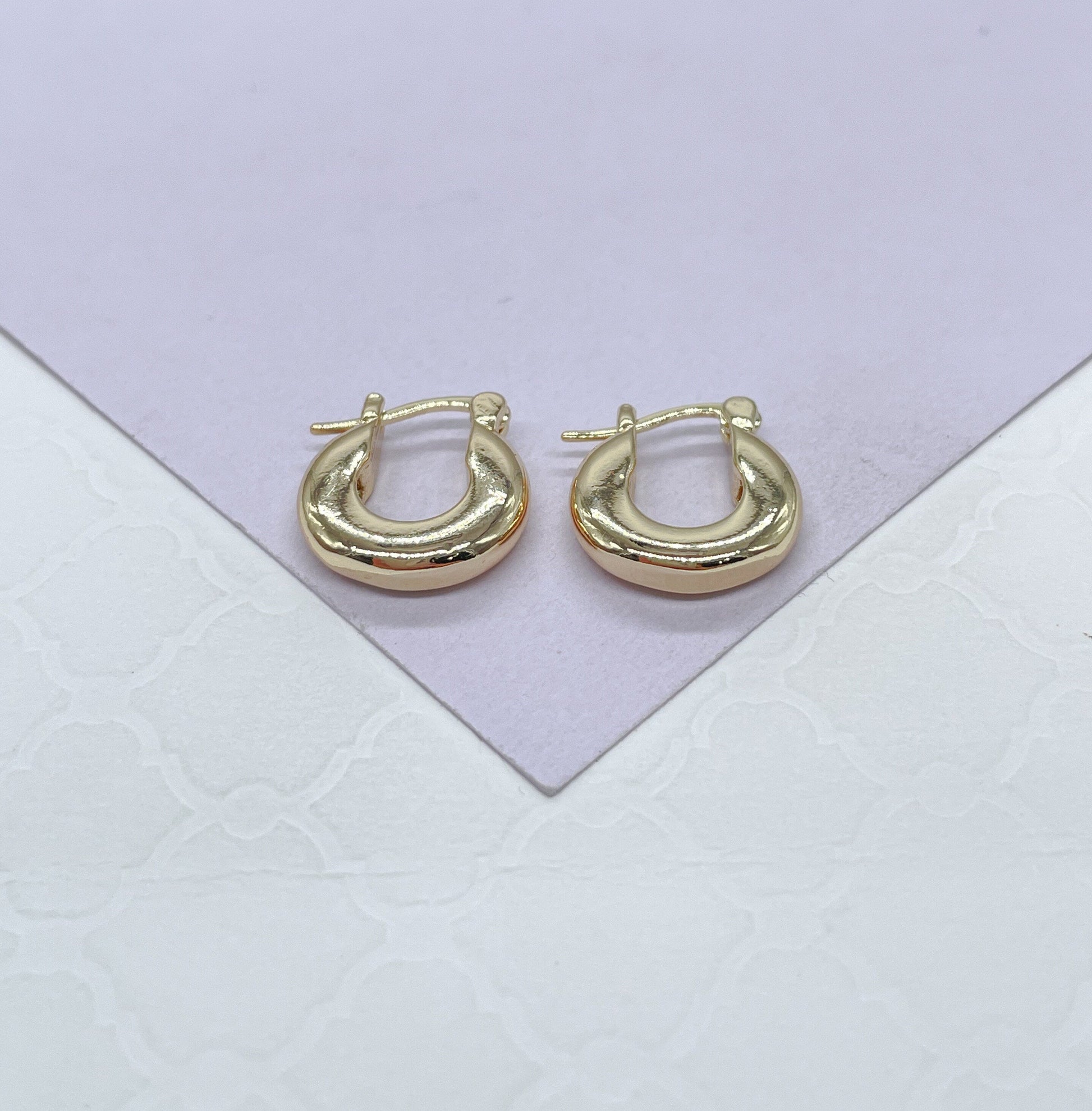 18k Gold Filled Small 15mm Thick Chunky Hoop Earring