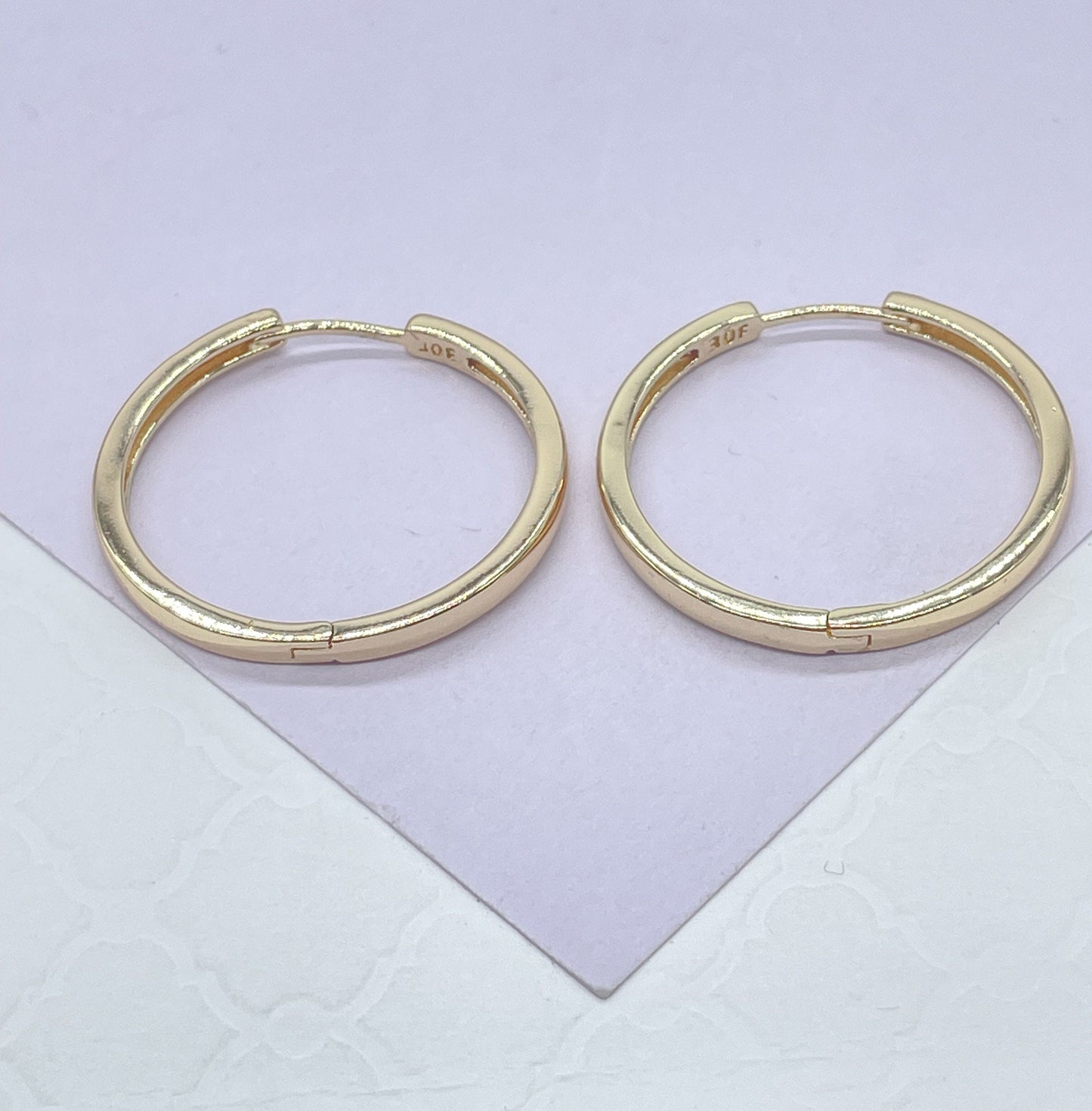 18k Gold Filled Huggie Hoop Earrings: Small Sharp Edged Hoops