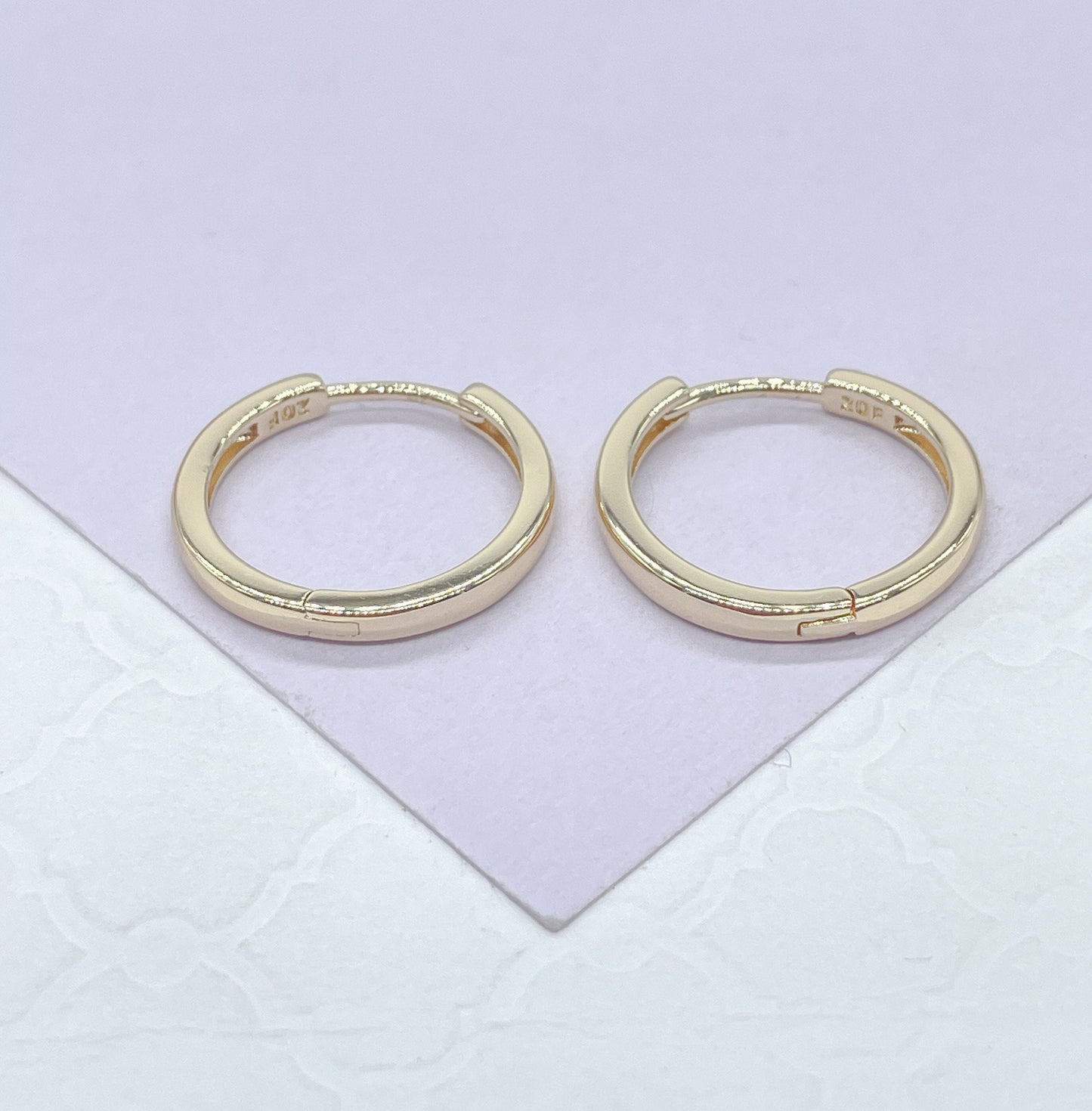 18k Gold Filled Huggie Hoop Earrings: Small Sharp Edged Hoops