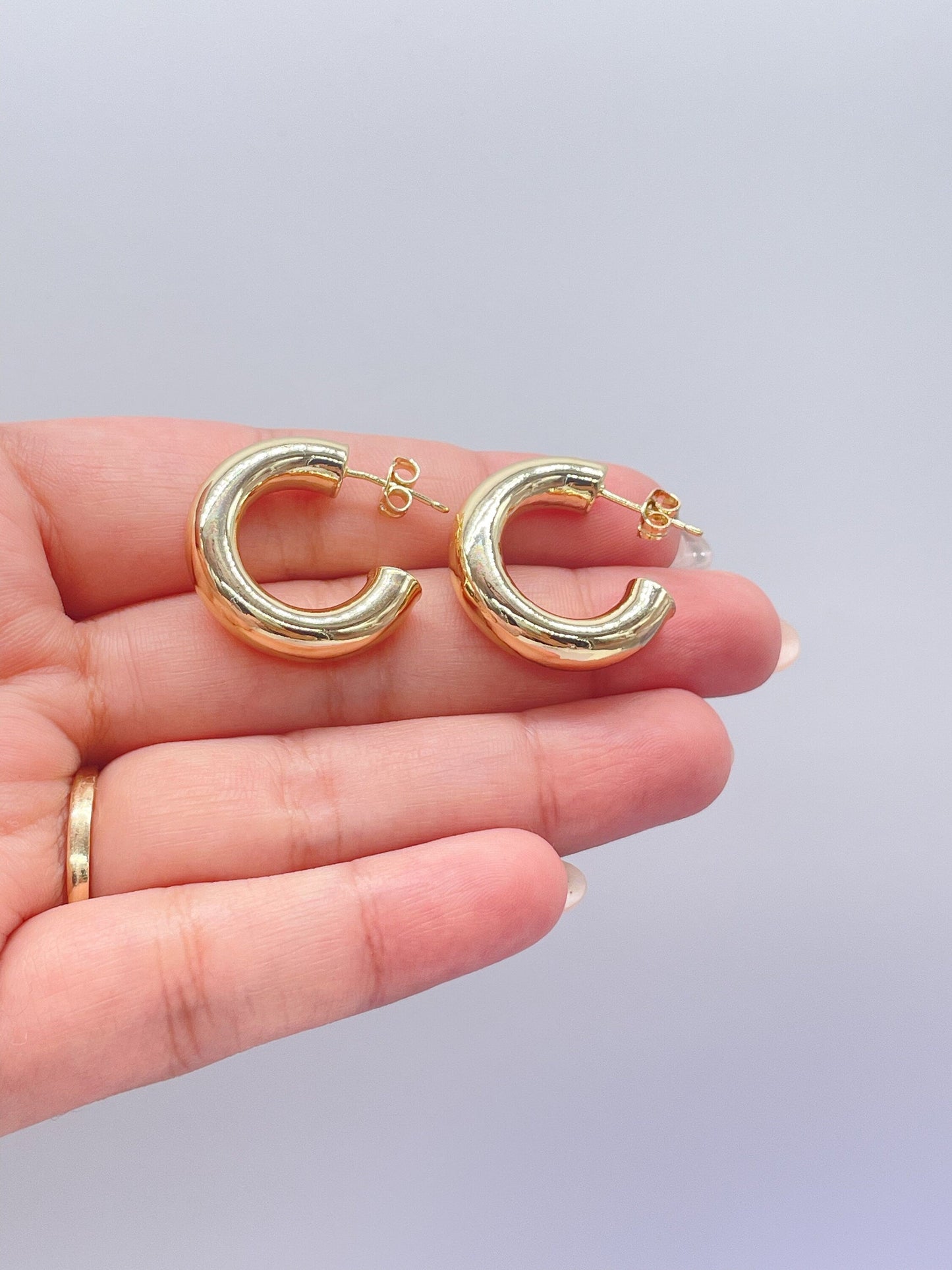 18k Gold Filled 6.5mm Thick Plain Smooth Open Ended Hoop Earrings
