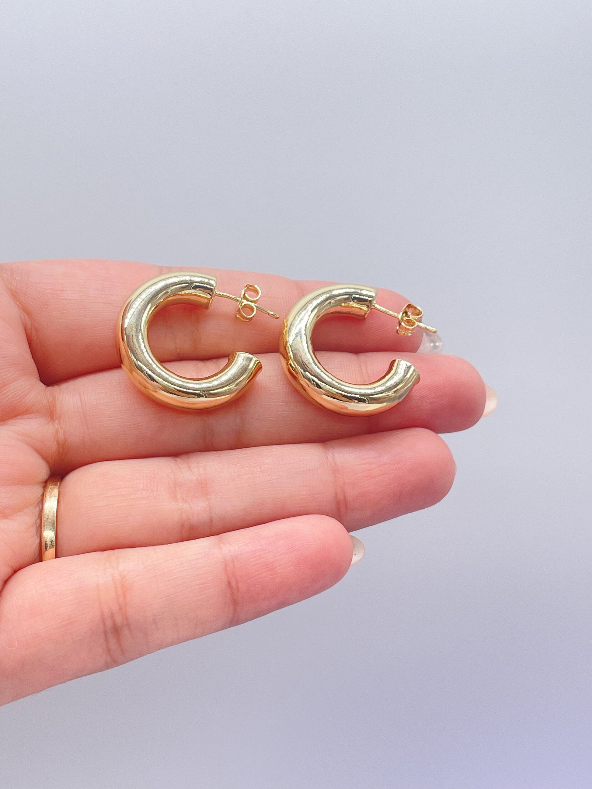 18k Gold Filled 6.5mm Thick Plain Smooth Open Ended Hoop Earrings