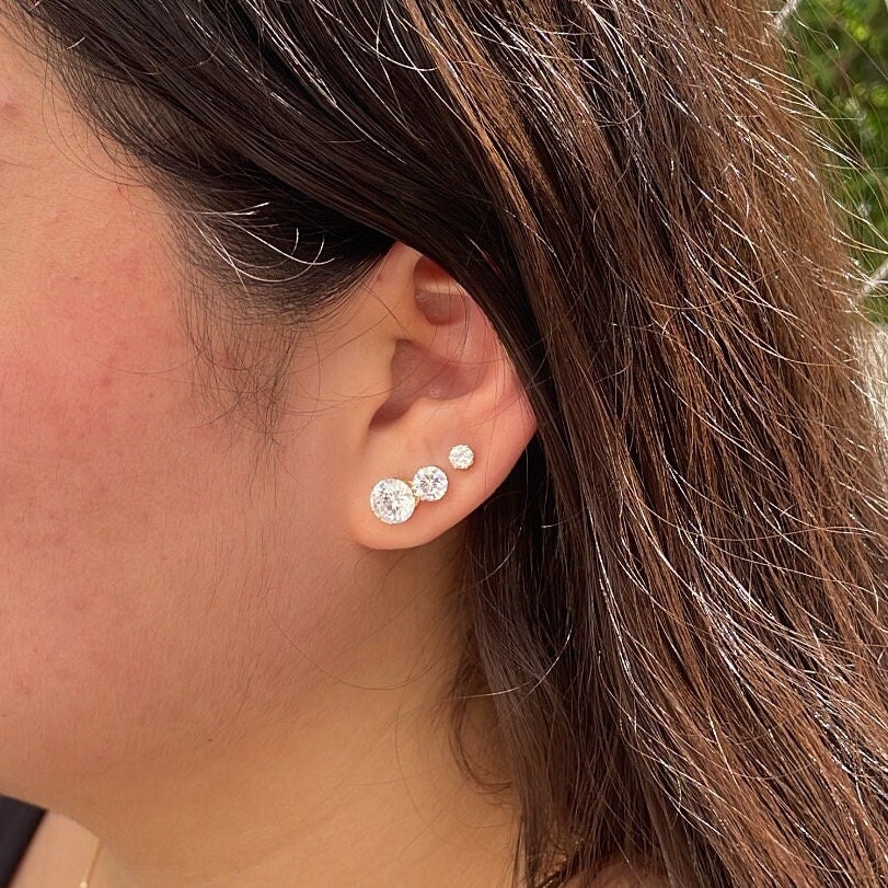 18k Gold Filled CZ Studs: Dainty Round Earrings, 3 Sizes
