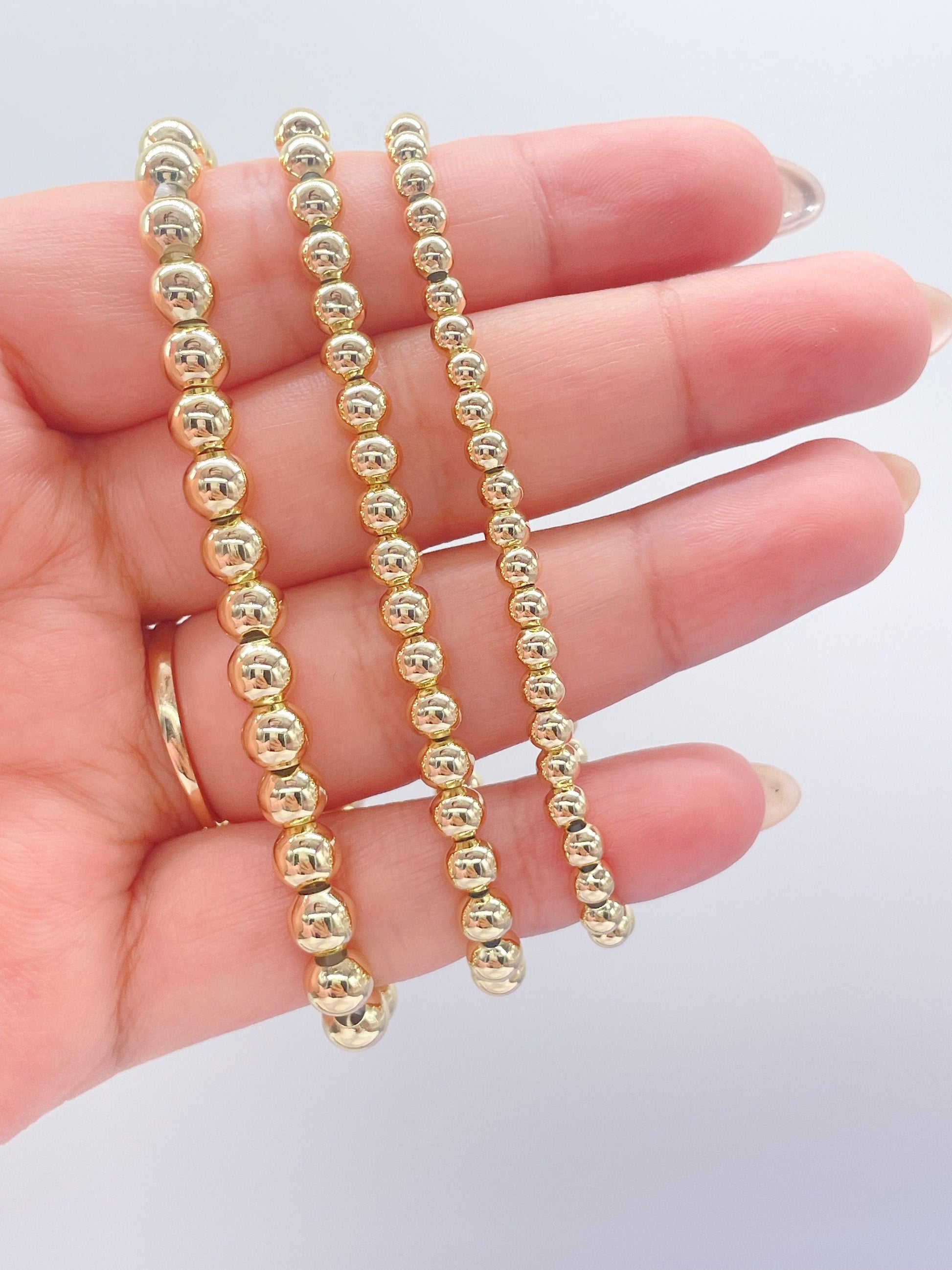 18k Gold Filled Beaded Bracelet: Dainty Elastic Bracelet