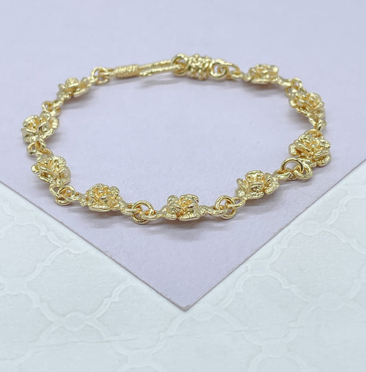 18k Gold Filled Hook Clasp Rose Charm Bracelet