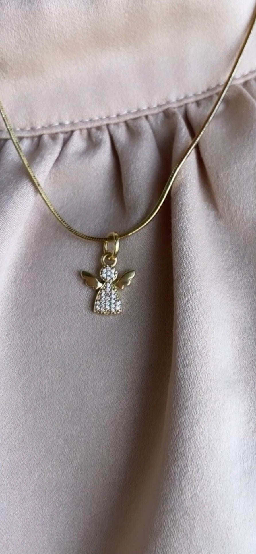 18k Gold Filled Tiny Pave Angel Pendant with Plain Wings, For Her, Religious Wear, Faith Pendant