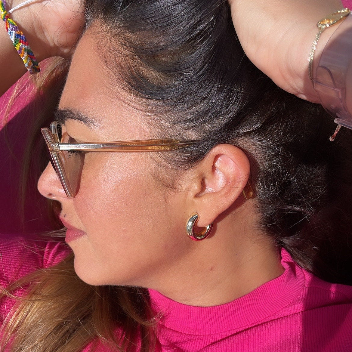 18k Gold Filled 6.5mm Thick Plain Smooth Open Ended Hoop Earrings