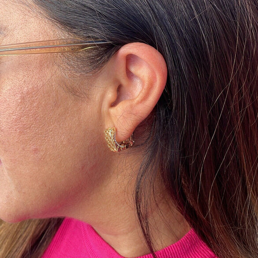 18k Gold Filled Square Huggie Earrings: Clover Cutout Hoops