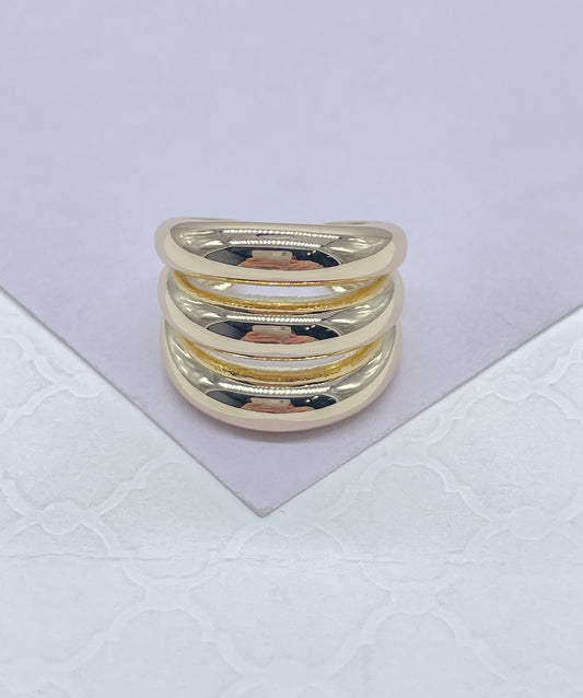 18k GoldFilled Adjustable Chunky 3-Rowed Dome Ring