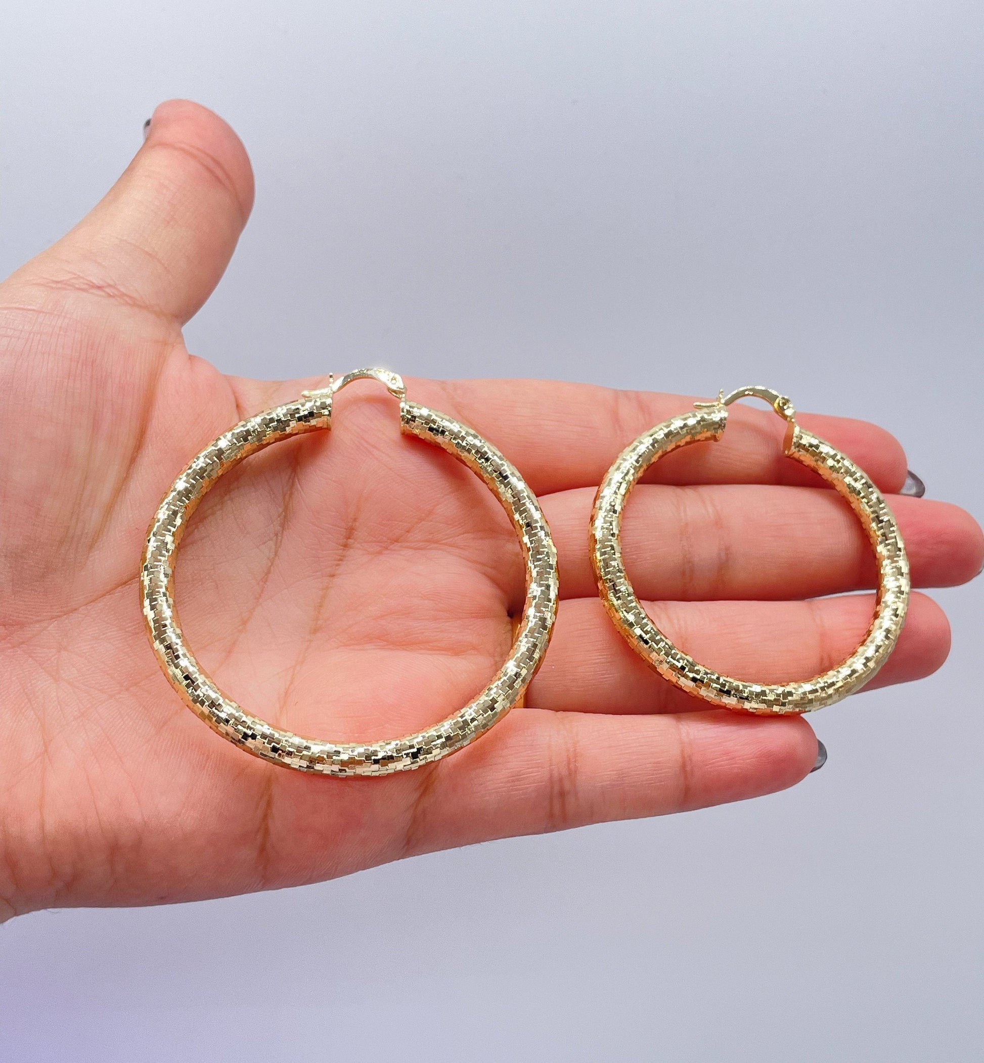 18k Gold Filled Sequin Patterned Hoop Earring Available In 5 Sizes