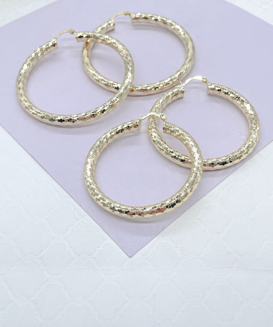 18k Gold Filled Sequin Patterned Hoop Earring Available In 5 Sizes