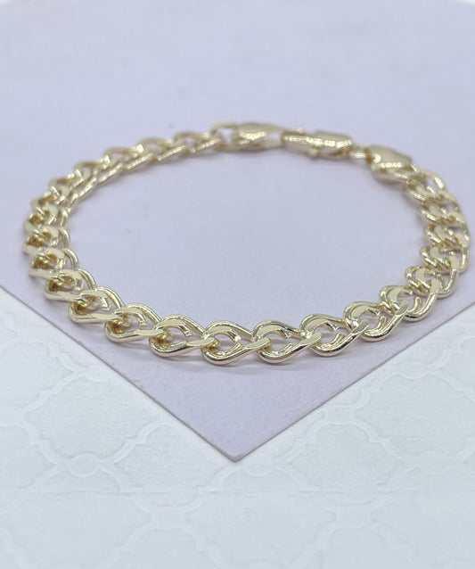 18k Gold Filled Flat Wave Linked Chain Bracelet