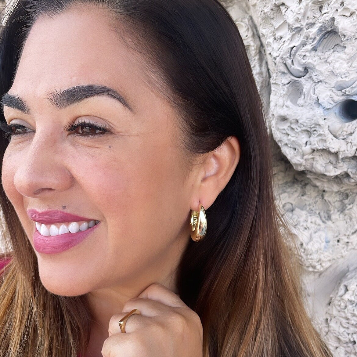 18k Gold Filled Chunky Long Smooth Tear Drop Huggie Earring