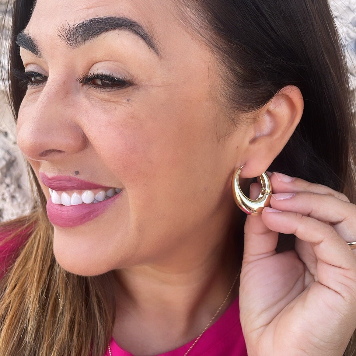 18k Gold Filled Chunky Long Smooth Tear Drop Huggie Earring