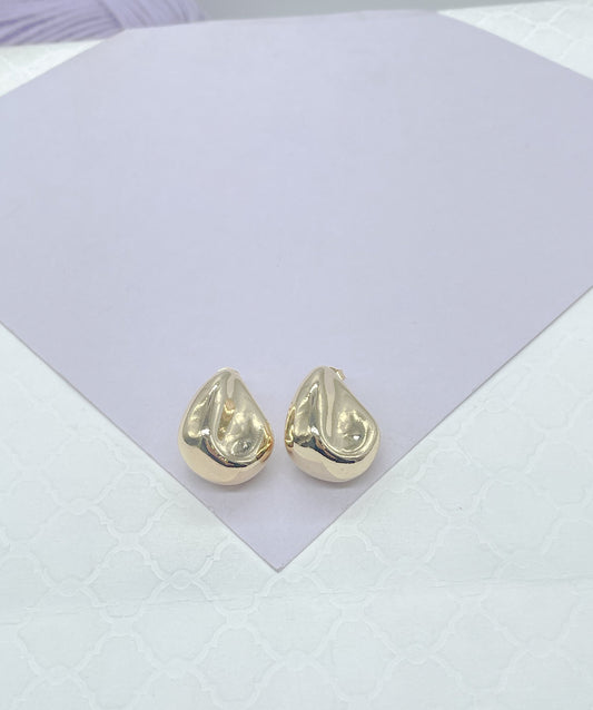 18k Gold Filled Smooth Irregular Stone Shaped Stud Statment Earring, Studs Earring, Unique Earrings