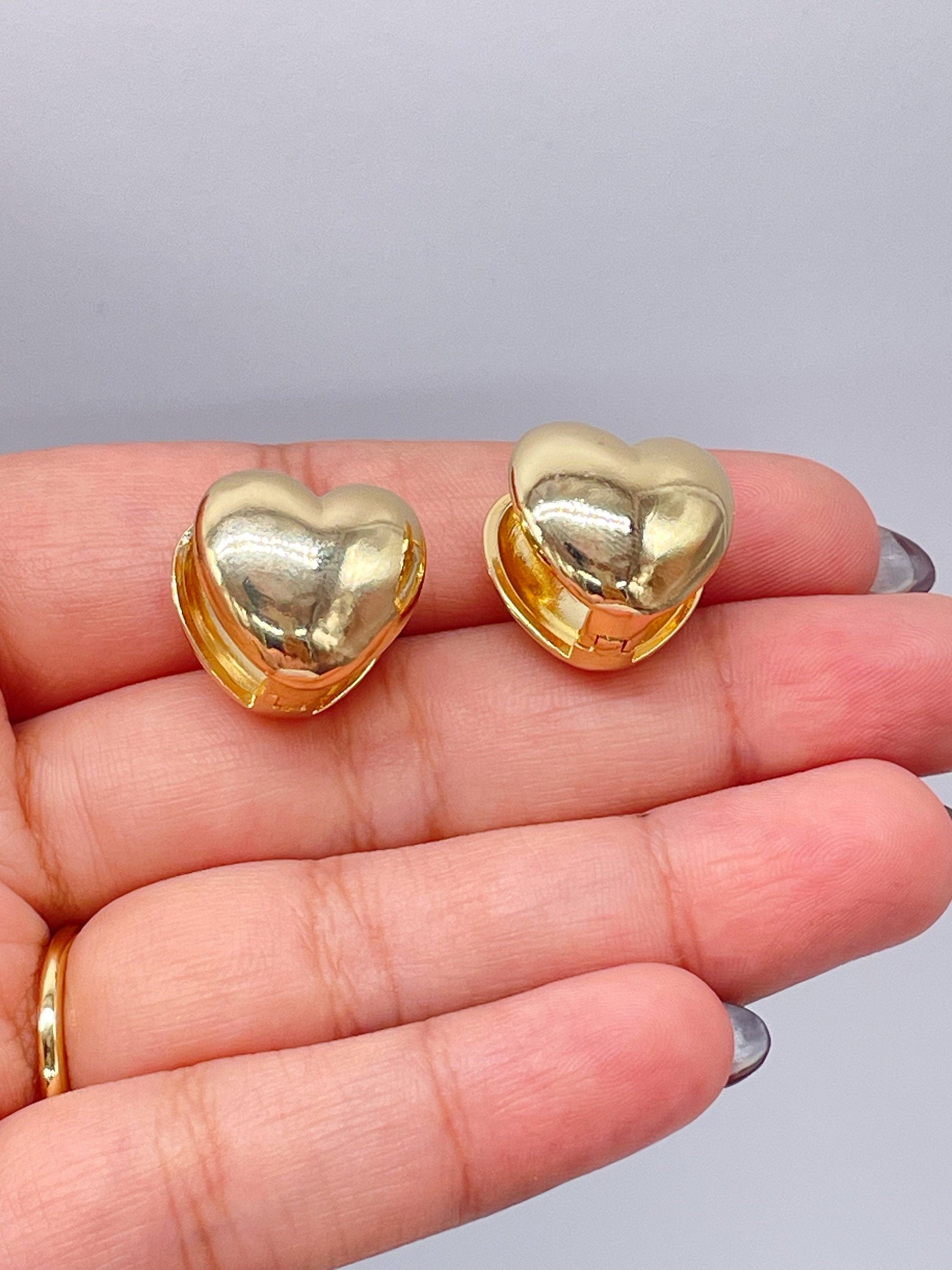 18k Gold Filled Puffy Heart Huggie Earrings
