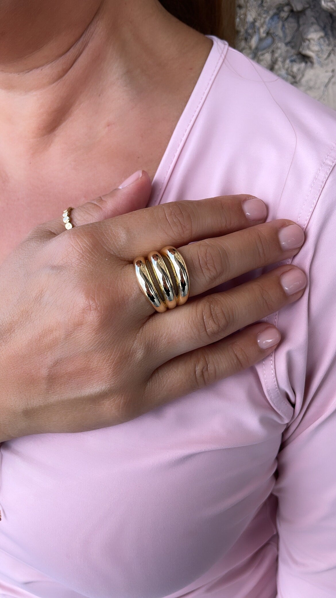 18k GoldFilled Adjustable Chunky 3-Rowed Dome Ring